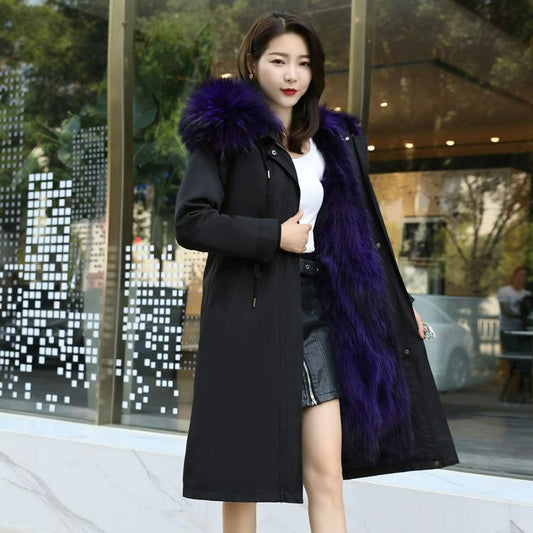 Winter Fashion Trend Raccoon Fur Liner Pie To Overcome Female Detachable Mid-length Coat Fur Coat