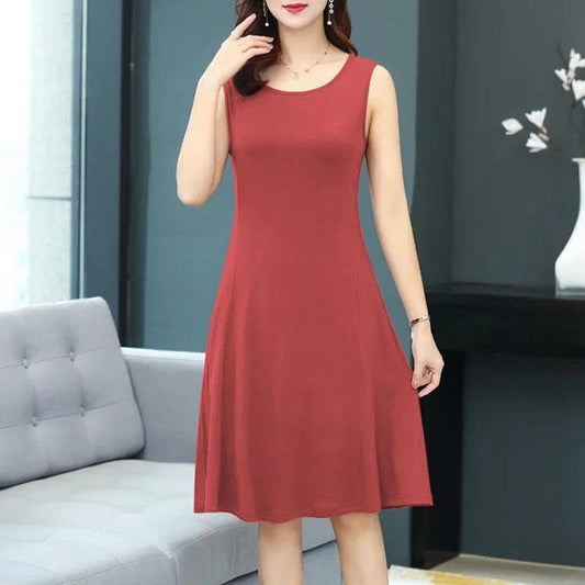 Large Size Summer Solid Color Camisole Dress Bottoming Dress Women's Korean Loose Thin Dress Large Size Sleeveless Mid-length Skirt