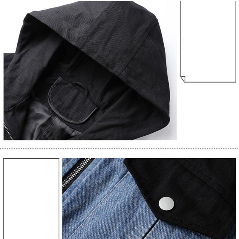 Autumn New Plus Size Women's Mid-length Hooded Windbreaker Women's Waist Slimming Stitching Denim Jacket Women's Parker
