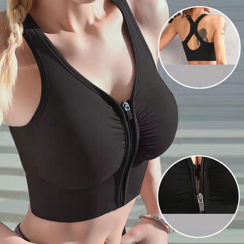 Women's Zipper Bra Sports Underwear Running Shockproof Gym Fitness Bra Anti-sagging Beauty Back Yoga Vest Breast Bra Push Up Bra Top Wearable Vest