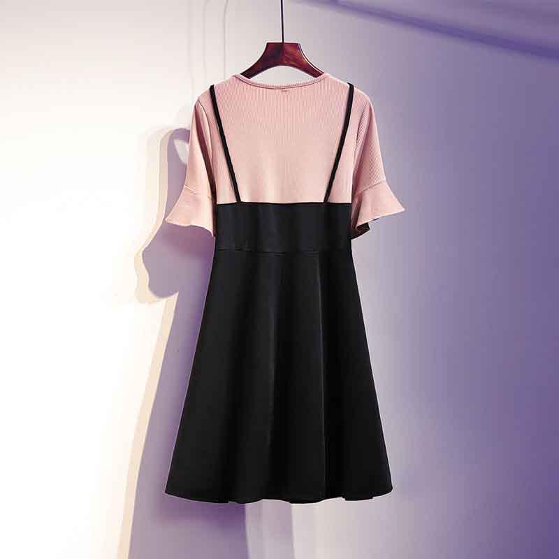 Summer Pullover Plus Size XL-5XL Women Comfortable Thin Black Dress Short Sleeve Slim Long Dress