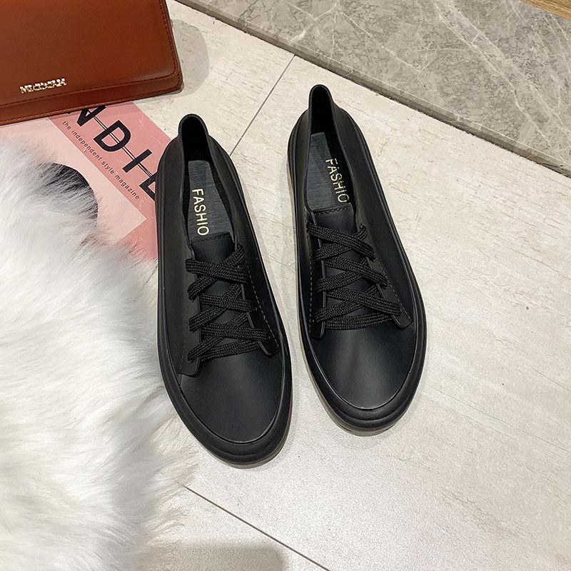 Women Flats 2020 Arrival Antiskid Lace Up Round Toe Casual Shoes Outdoor Water Proof Comfortble Soft Women Jelly Shoes