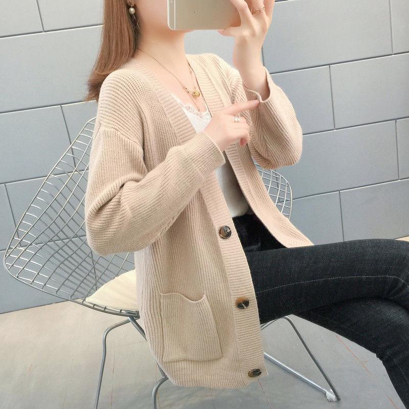 Spring and Autumn Knitted Sweater Cardigan Casual Jacket Thick Loose Young Women's Top