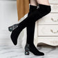 Thick-heeled 6cm Over-the-knee Boots High-heeled Elastic Suede Rhinestone Decoration Women's Boots Long-tube and Velvet Boots