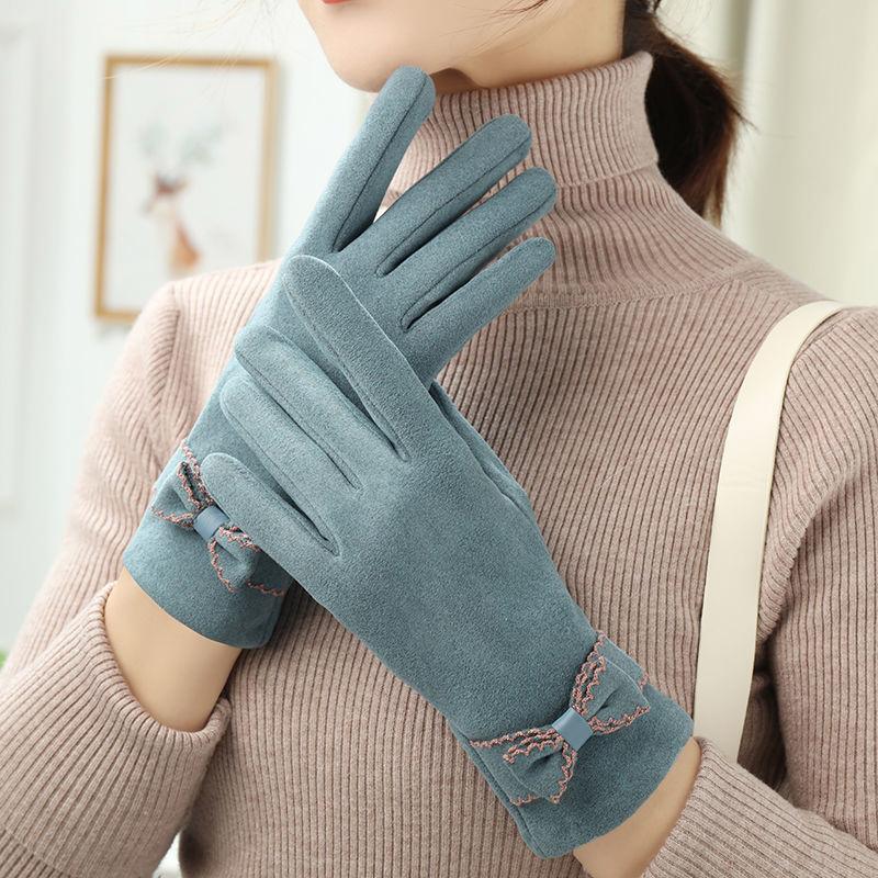 Gloves Ladies Winter Thin Section To Keep Warm Cute Students Touch Screen Cycling Driving Ladies Cold-proof Velvet Gloves