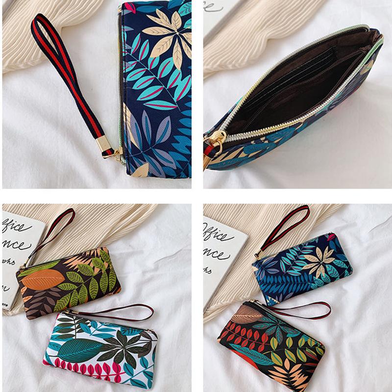 Women Clutches Printing Canvas Bag Portable Handbag Multi-Layer Wallets with Coin Pocket Zipper Purse