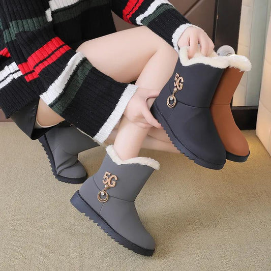 Women's Boots 2021 Winter Plush Nubuck Leather Sleeve Fashion Wedge Heel Faux Plush Warm Comfortable
