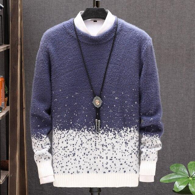 Round Neck Imitation Mink Soft Sweater In Autumn and Winter Fashion Men's Thick Bottomed Sweater