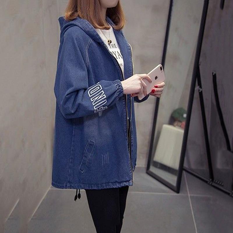 Large Size Hooded Denim Jacket Women's Loose and Thin Casual Long-sleeved Warm Starry Jacket Women's Loose Denim Jacket