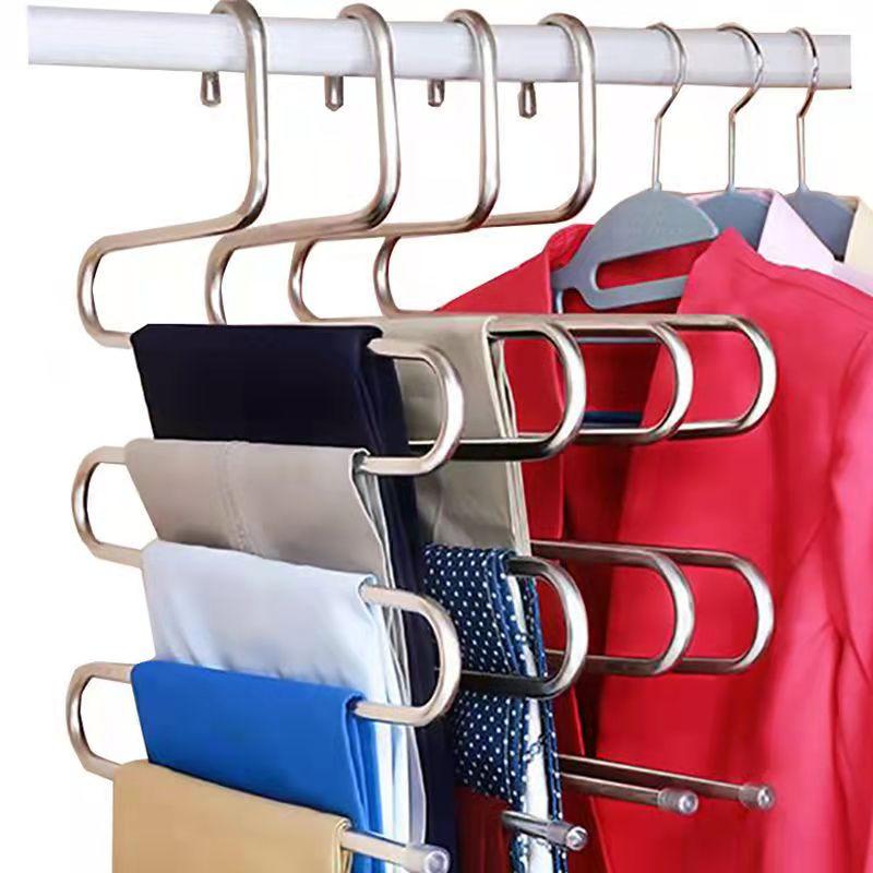 2PCS Household Multi-layer Pants Clip Magic Pants Rack Stainless Steel Multifunctional Wardrobe Pants Wrought Iron Clothes Hanger Bold Tie Towel Rack