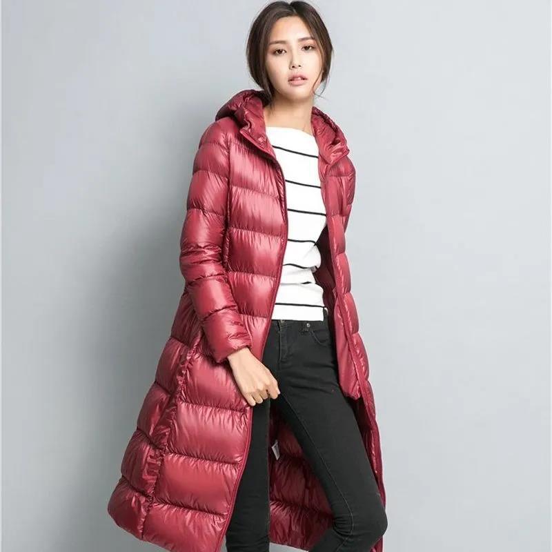 Women's Winter Korean Loose Quilted Coat Warm Stand-collar Down Jacket Women's Glossy Mid-length Down Jacket