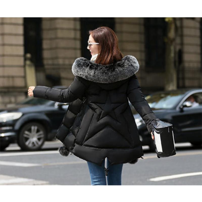 Women's Solid Color Embroidered Down Jacket Mid-length Korean Style Loose Thick Coat Warm Cotton Coat Large Fur Collar Winter Quilted Jacket
