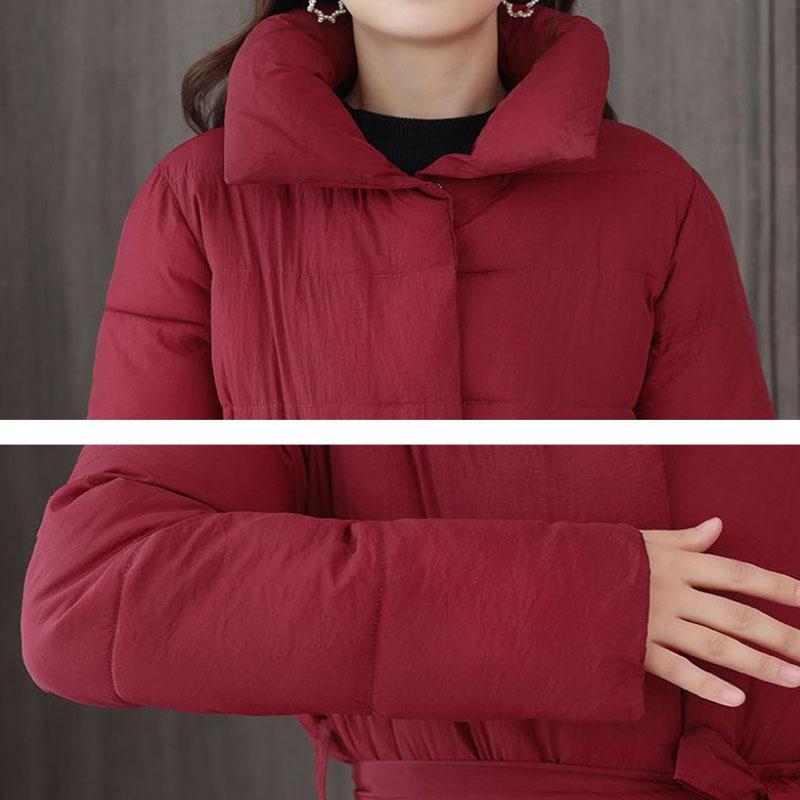 Long Down Jacket Fashion Casual Waist Belted Cotton Jacket Lengthened Thick Loose Over-the-knee Windbreaker Jacket