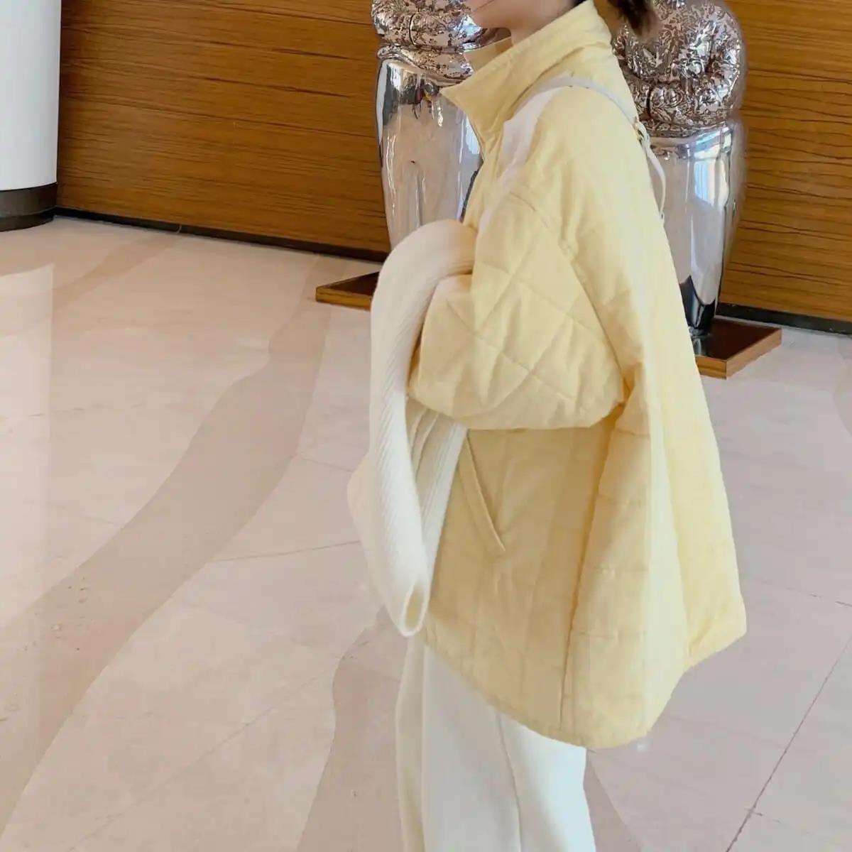 Color Matching Rhombic Cotton Jacket Female Korean Version of Oversize All-match Cotton Jacket Student Padded Jacket