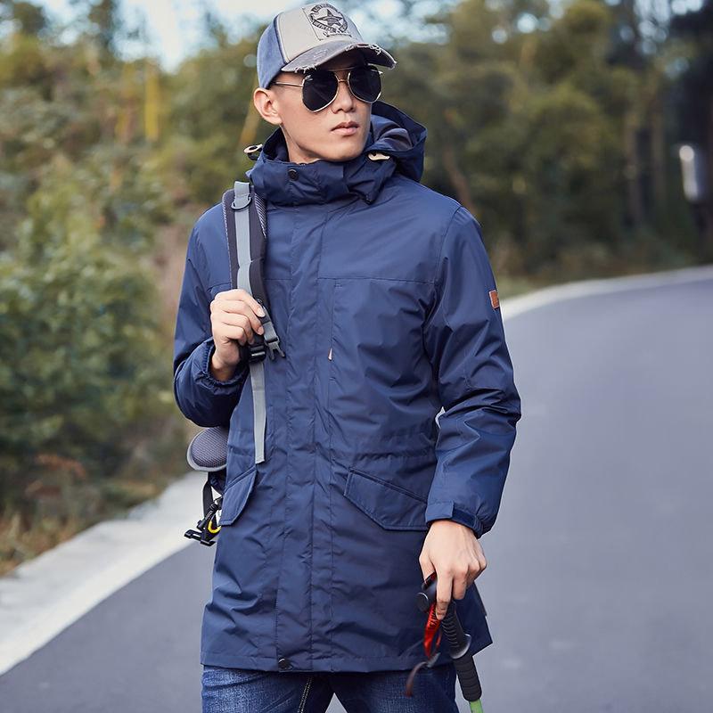 Men's Outdoor Sportswear Windproof Mountaineering Wear Thick Hooded Removable Two-piece Jacket Fleece Soft Shell Oversized Cycling Jersey