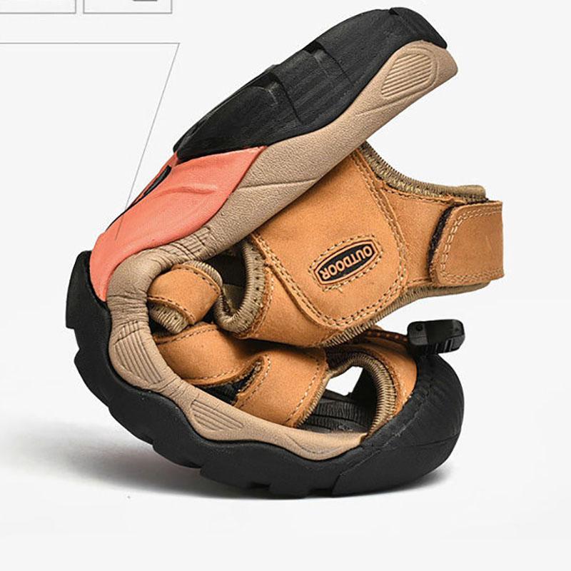 Leather Sandals Men's Summer Non-slip Hollow Outdoor Breathable Casual Beach Shoes
