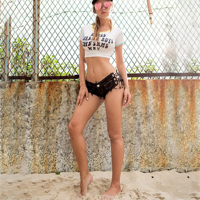 WTEMPO Sexy Strappy Summer Women's Tight Jeans Shorts Nightclub Low Waist  Beach Denim Shorts