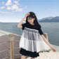 Short-sleeved Female Student Korean Loose T-shirt Summer Sweet Stitching Mesh T-shirt Round Neck Girlfriends Outfit