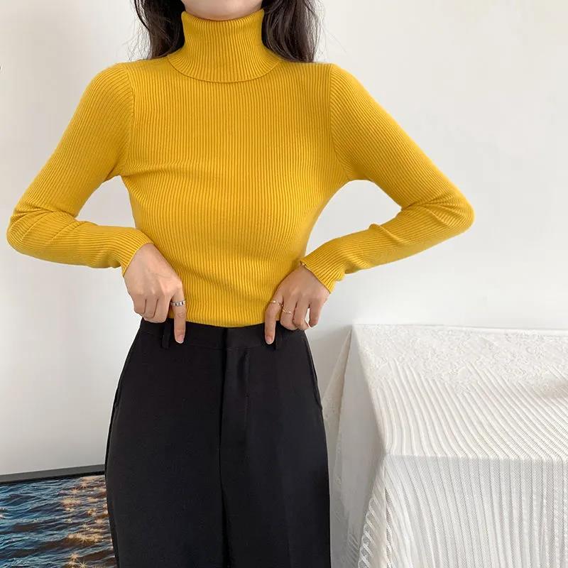 Solid Color Turtleneck Sweater Women New All-match Autumn Winter Slim Slimming Long-sleeved T-shirt Bottoming Shirt Tops
