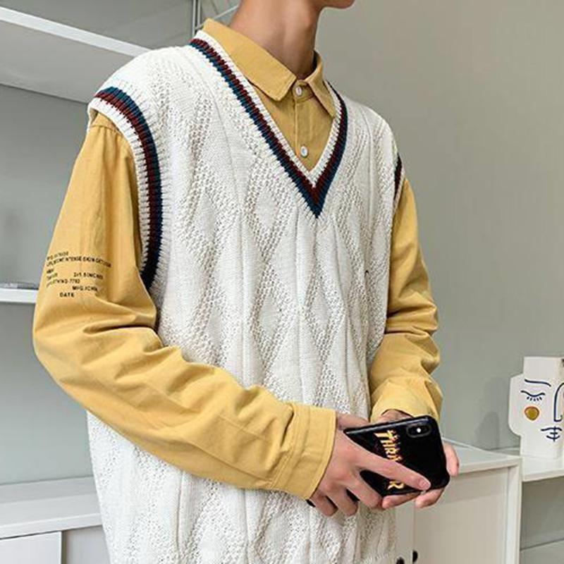 Autumn and Winter Vest Men's Tide Brand Personality Trend Sleeveless Sweater Vest Ins Outside Wear Knitted Vest Oversize