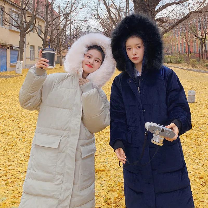 Women's Gold Velvet Winter Jacket Down Padded Jacket Mid-length Korean Loose Thick Padded Jacket