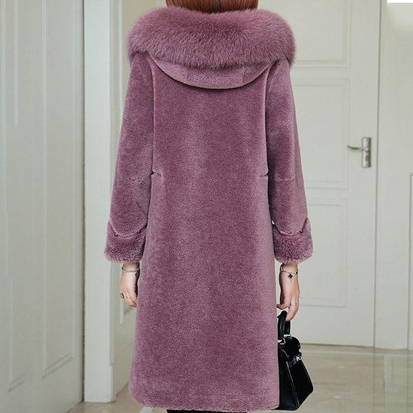 100% Cashmere Overcoat Women's Long Fur Coat Hooded Plus Size Wool Trench Coat with Fox Fur Collar
