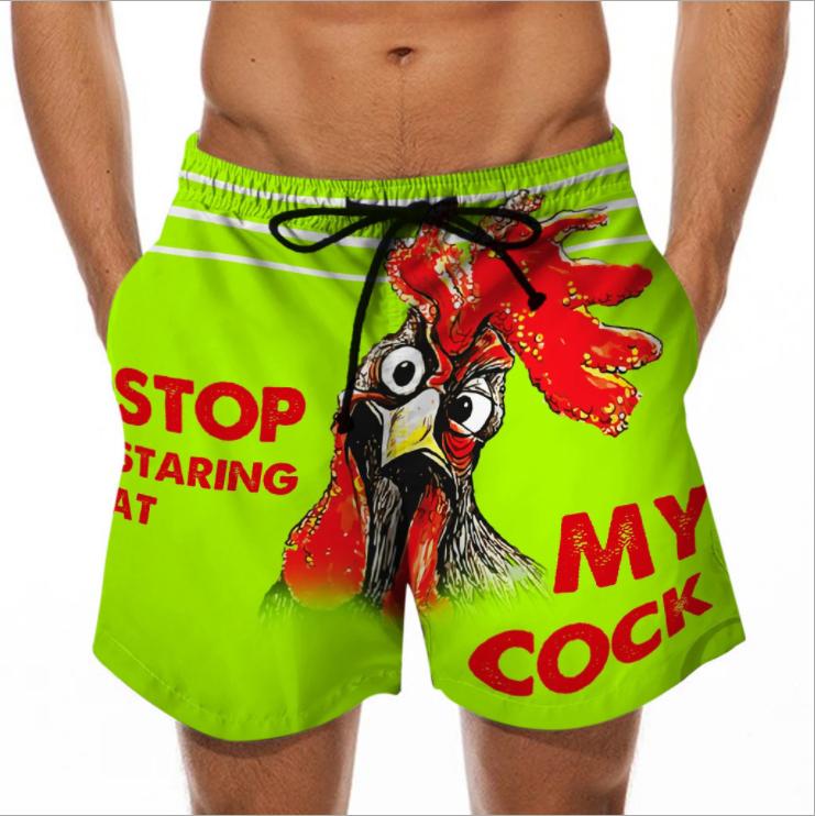 Men's Beach Shorts Fun 3D Chicken Head Print Swimming Trunks Spoof Pattern Shorts