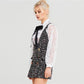 WTEMPO British Style Plaid Tweed Women Mini Dress Winter Sleevesless Double Button Elegant Ladies