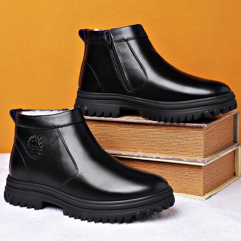 Winter Men's Genuine Leather Boots Wool Inner Thickening High-top Warm Ankle Boots  Business Leather Shoes Snow Boots