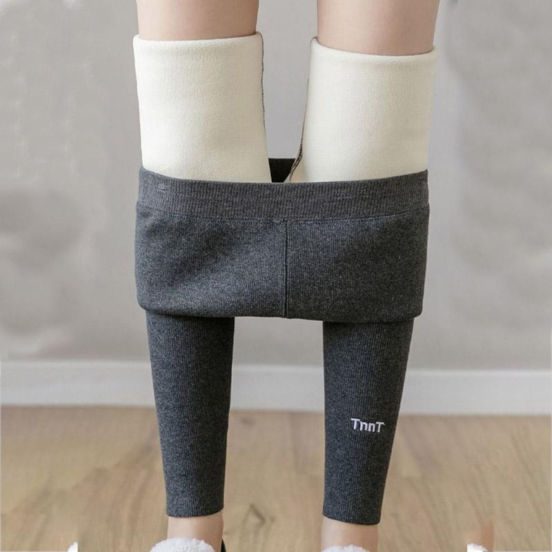 High-waist Women's Thin and Versatile Leggings Solid Color Outer Wear Plus Velvet Stretch Leggings Thickened Straight Leg Pants To Keep Warm