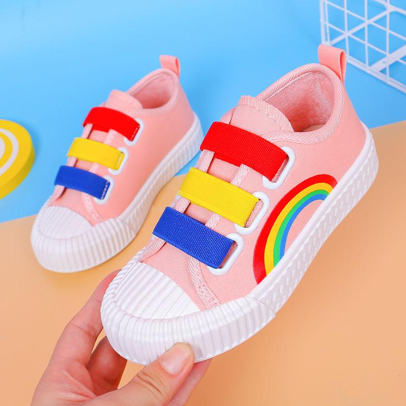 Children's Canvas Shoes Boys Girls General Casual Shoes Cover Foot Rainbow Shoes Baby Shoes Kindergarten Student Shoes