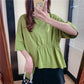Pleating Irregular Summer Women's Fashion Asymmetry Tops Short Sleeve Solid Color Casual Loose T-shirt
