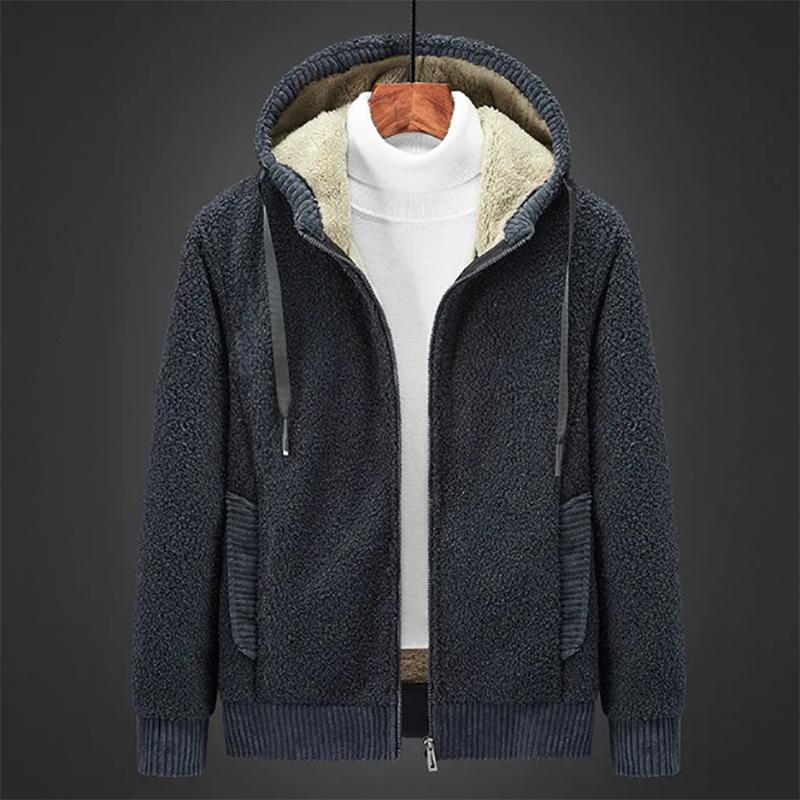 Autumn Plus Velvet Thick Men's Sweater Loose Large Size Lamb Velvet Sweatshirts Jacket Hooded Cardigan Top
