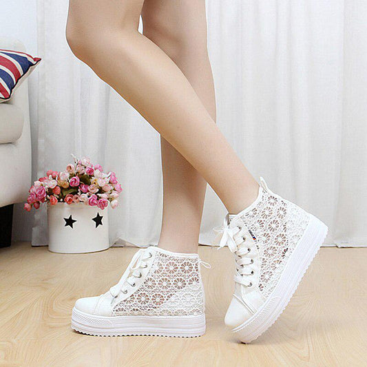 Cutouts Lace Canvas Shoes Hollow Floral Print Breathable Platform Women Casual Shoes Woman