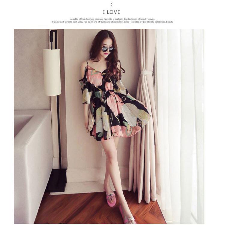 Women's Floral Belted Shirt Dress Short Beach Loose Dress