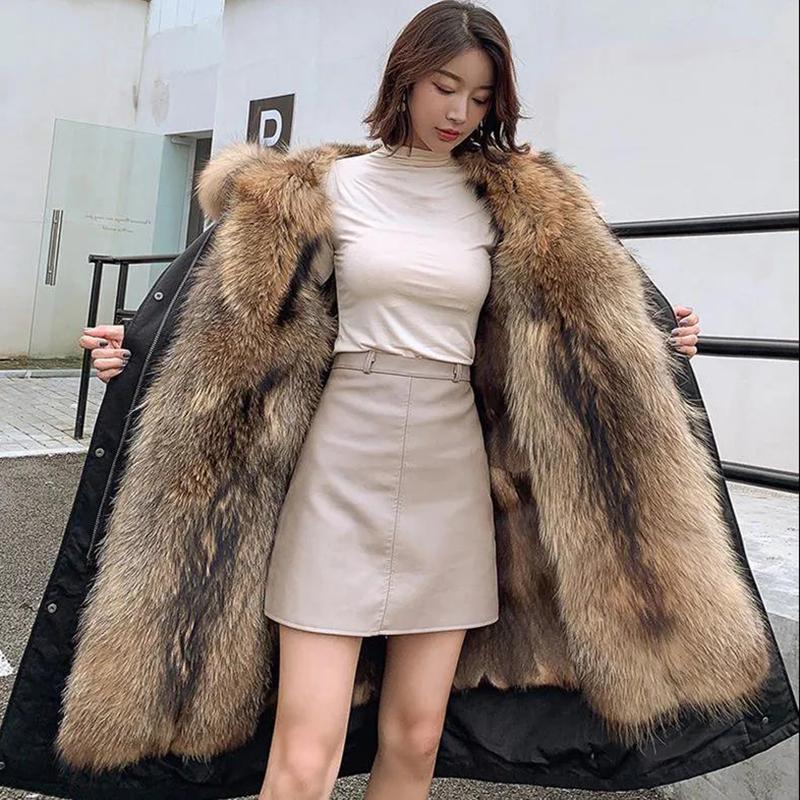 Parka The Long Detachable Raccoon Fur Liner Thickened Imitation Fur Plus Size Jacket for Women To Keep Warm and Comfortable
