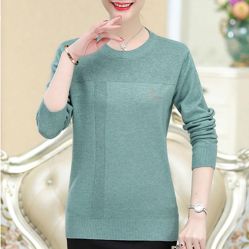 Autumn and Winter Loose Casual Sweater Embroidered Round Neck Simple Bottoming Shirt Middle-aged Women Sweater