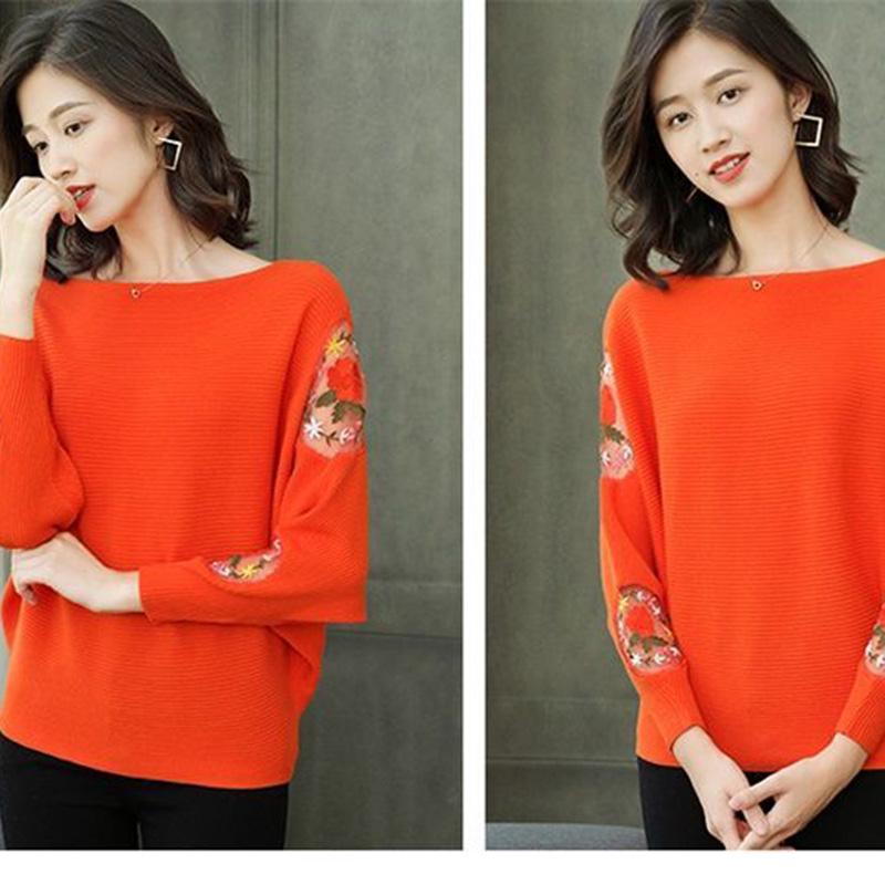 Round Neck Women's Shirt Loose Lace Hollow Knit Sweater Long Sleeves One-shoulder Short Bottoming Shirt