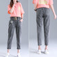 Summer Thin High Waist Cropped Jeans Women's Ripped Large Size Elastic Waist Loose Harem Pants