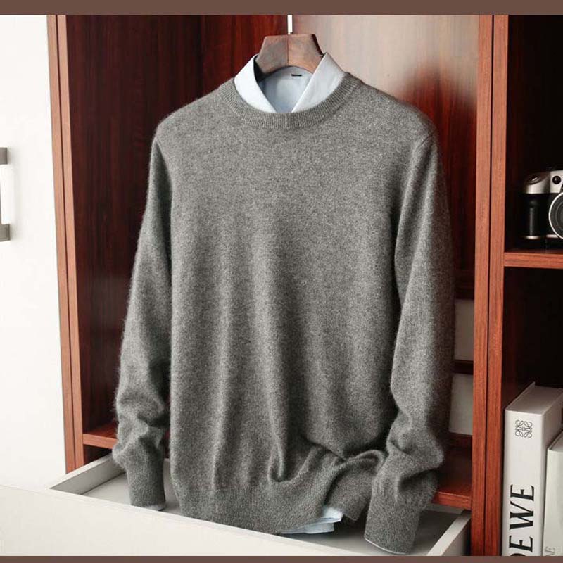 Spring and Autumn Thin Sweater Men's Round Neck Loose Pullover Solid Color Bottom Knitted Sweaters High-end
