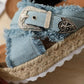 Summer Women's Shoes Handmade Hemp Rope Drag Sandals Cross Denim Increased Thick Bottom All-match Retro Popular Fashion Slippers