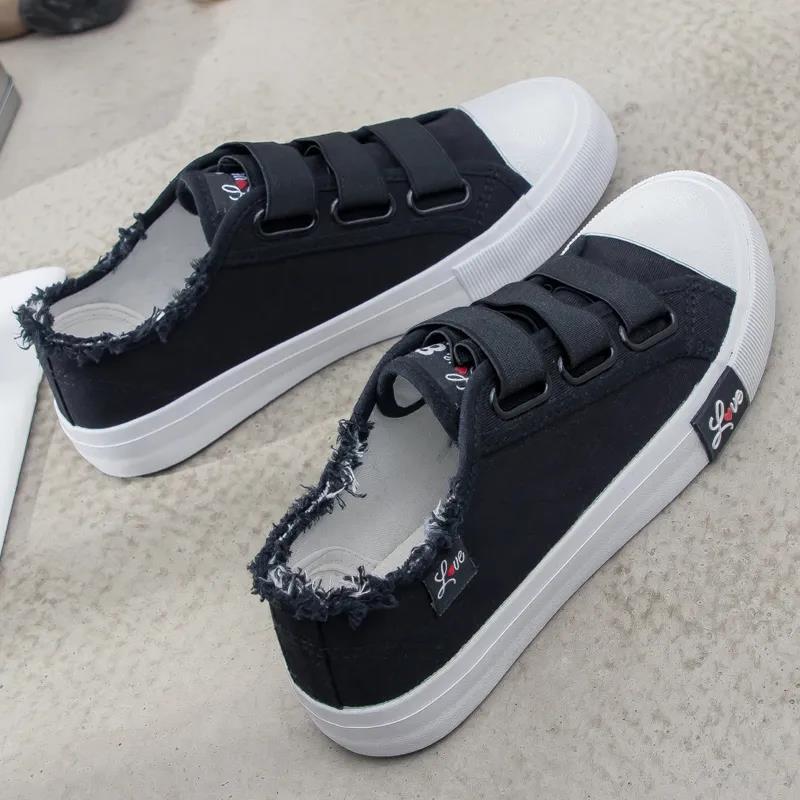 Sneakers Canvas Shoes for Women Fashion Solid Superstar Hook Loop Vulcanize Shoes