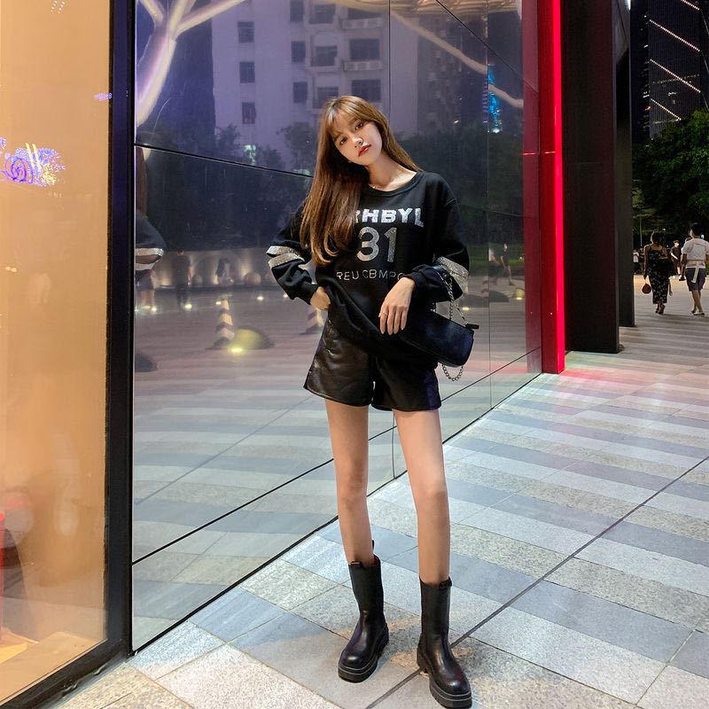 Round Neck Heavy Industry Sweater Women Autumn Loose Long-sleeved Shirt Letter Stitching Fashion Sweater