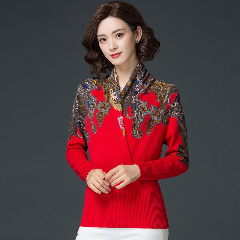 High-end Woolen Sweater Autumn Winter Women Printed Sweater Casual Long Sleeve Soft Slim Pullover Female Knitted Jumper Tops