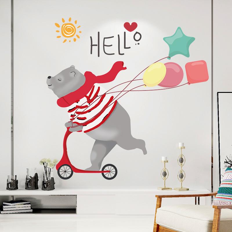 Cartoon skateboard bear children's room kindergarten wall stickers removable PVC wall stickers
