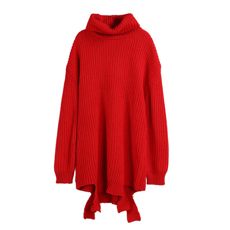 Mid-length High-neck Women's Sweater Winter Thickening Warmth Loose Fashion Red Sweater