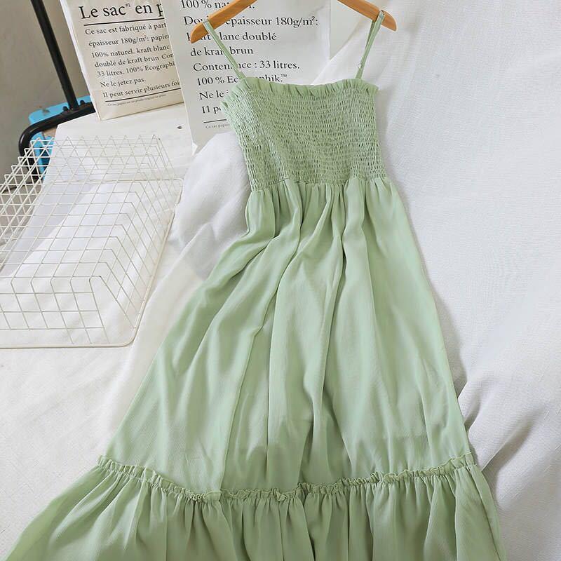 Summer Chiffon Spaghetti Strap Dress Women Sexy A-line Strapless Dress Beach Party Dress
