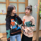 Vintage Autumn Winter Women Cartoon  Printed Sweater Student Loose Casual Pullover Sweater All-match Knitwear Coat Outer Wear