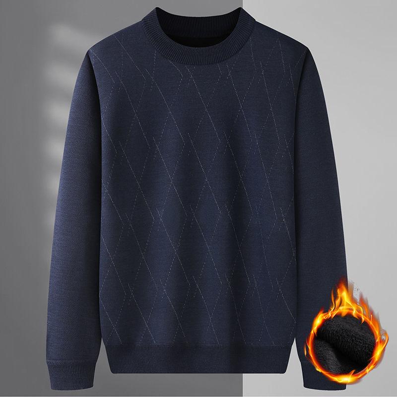 Autumn and Winter Sweaters Plus Velvet Thick Warm Bottoming Shirt Fashion Trend Suitable for Middle-aged and Elderly Men