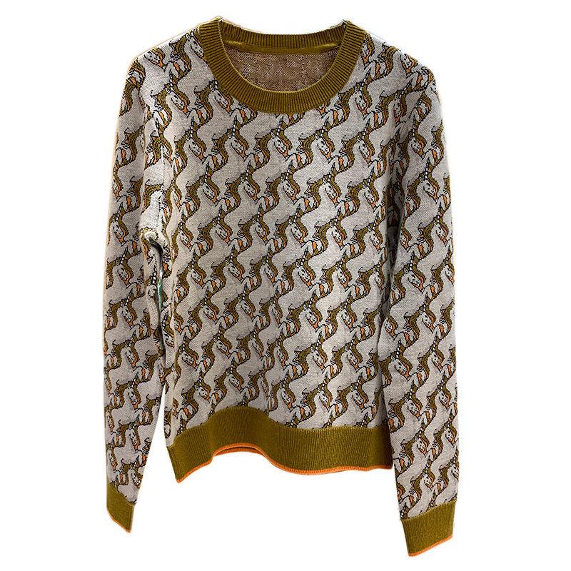 Autumn  Winter Jacquard Long-sleeved Round Neck Pullover Sweater Knit Sweater Women Loose Padded Bottoming Shirt